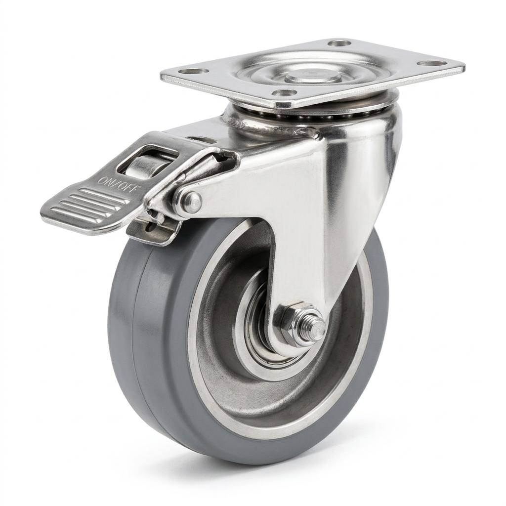 Bánh xe inox 304 xoay khóa 100mm